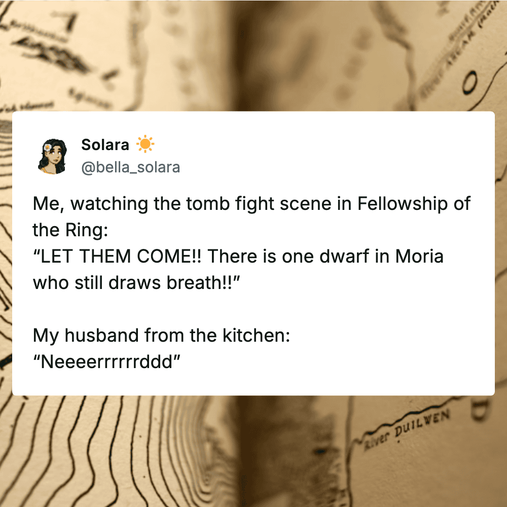 Humorous meme from Pleated Jeans featuring a funny quote about a tomb fight scene and a dwarf in Mor.