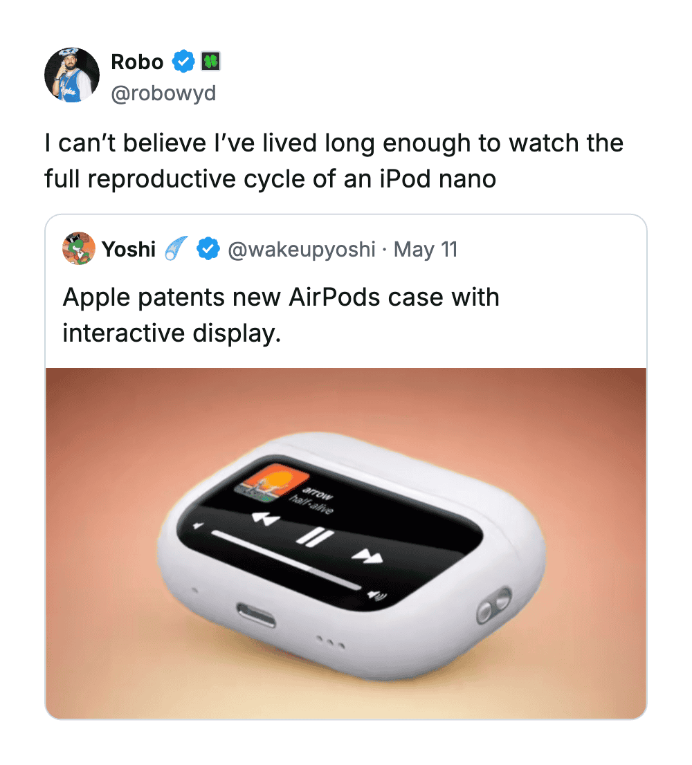 Apple AirPods case with interactive display, designed for wireless earbuds protection and style.