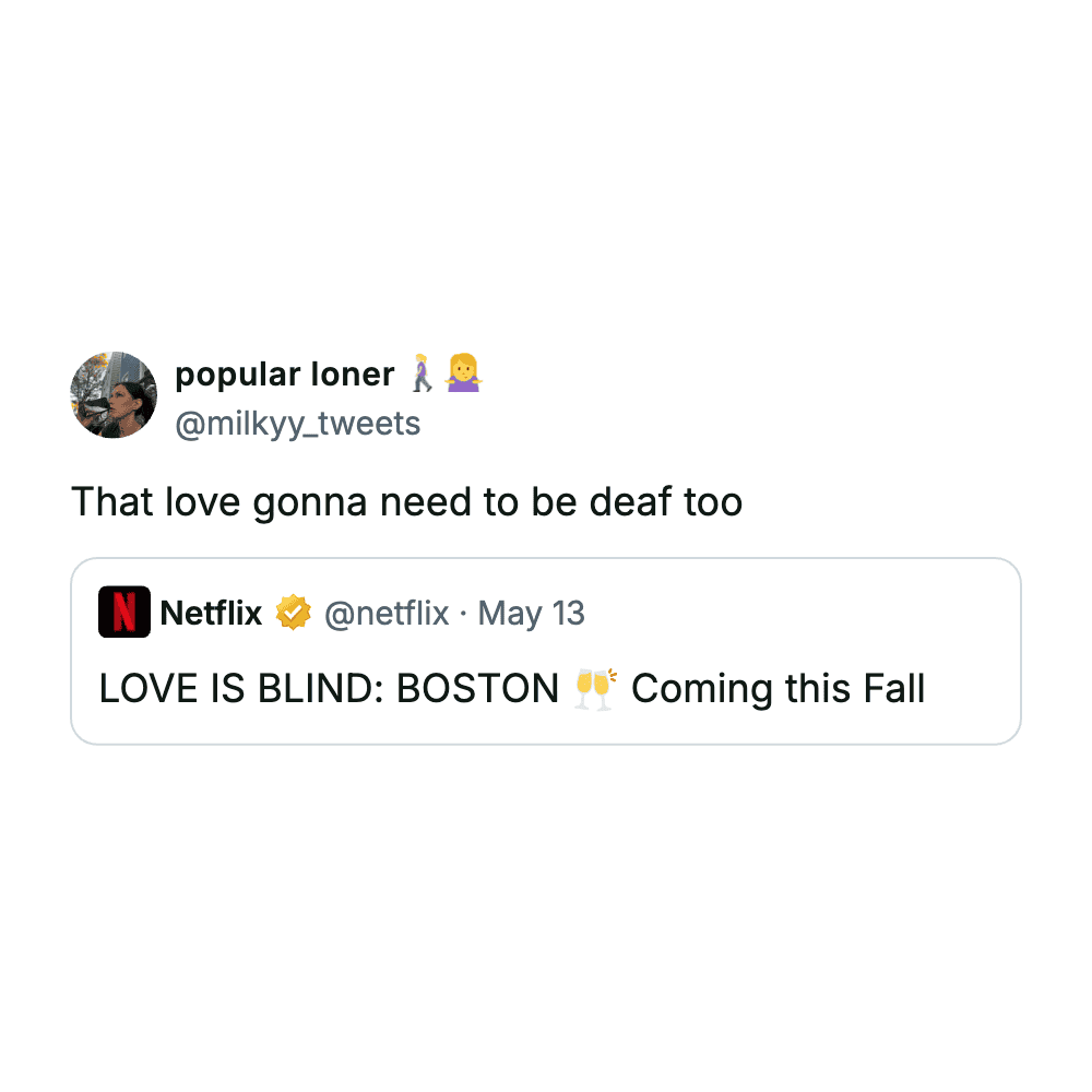 Humorous meme from Pleated Jeans featuring a funny social media post about love and deafness.