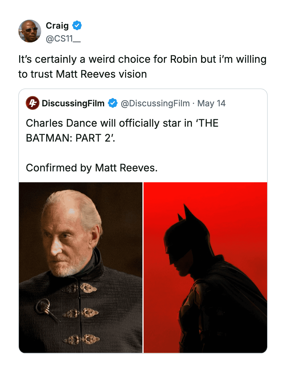 Batman silhouette against a red background, Game of Thrones character with detailed costume.