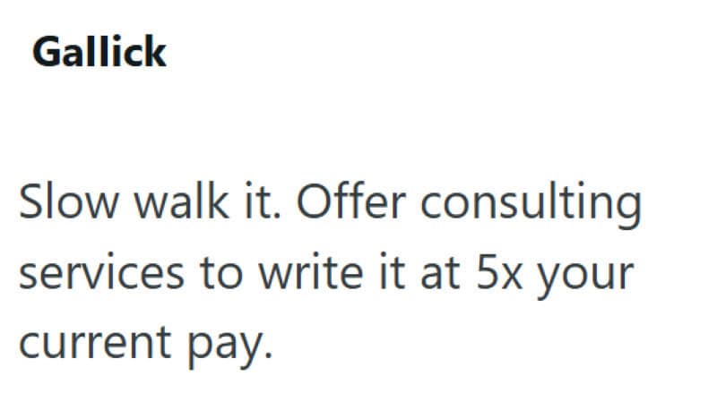Employee asked to write a 100-page manual for outsourced replacement.
