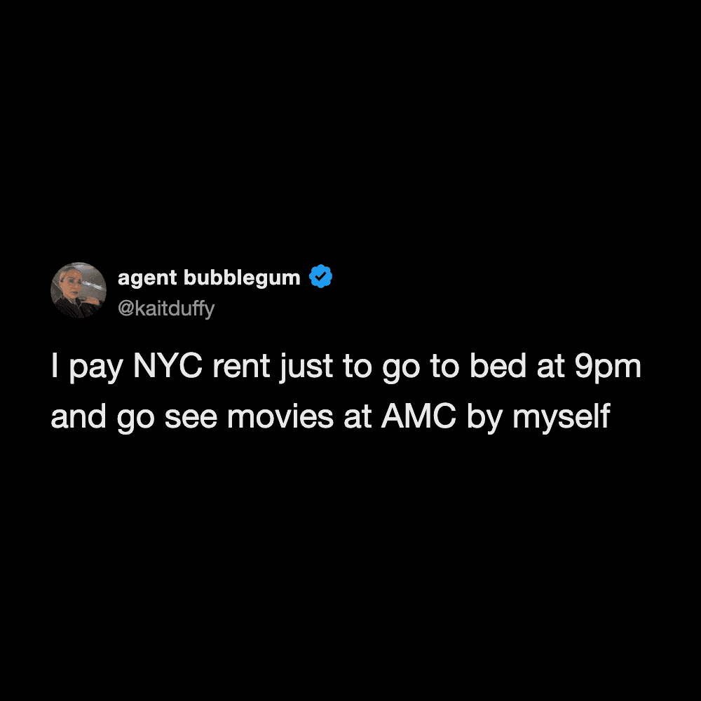 Hilarious tweet showing a woman’s relatable struggle with NYC rent and movie nights.