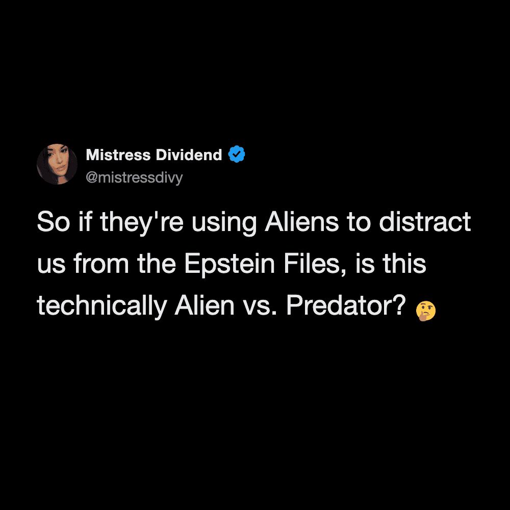 Humorous image from Pleated Jeans featuring a tweet about aliens and distractions.