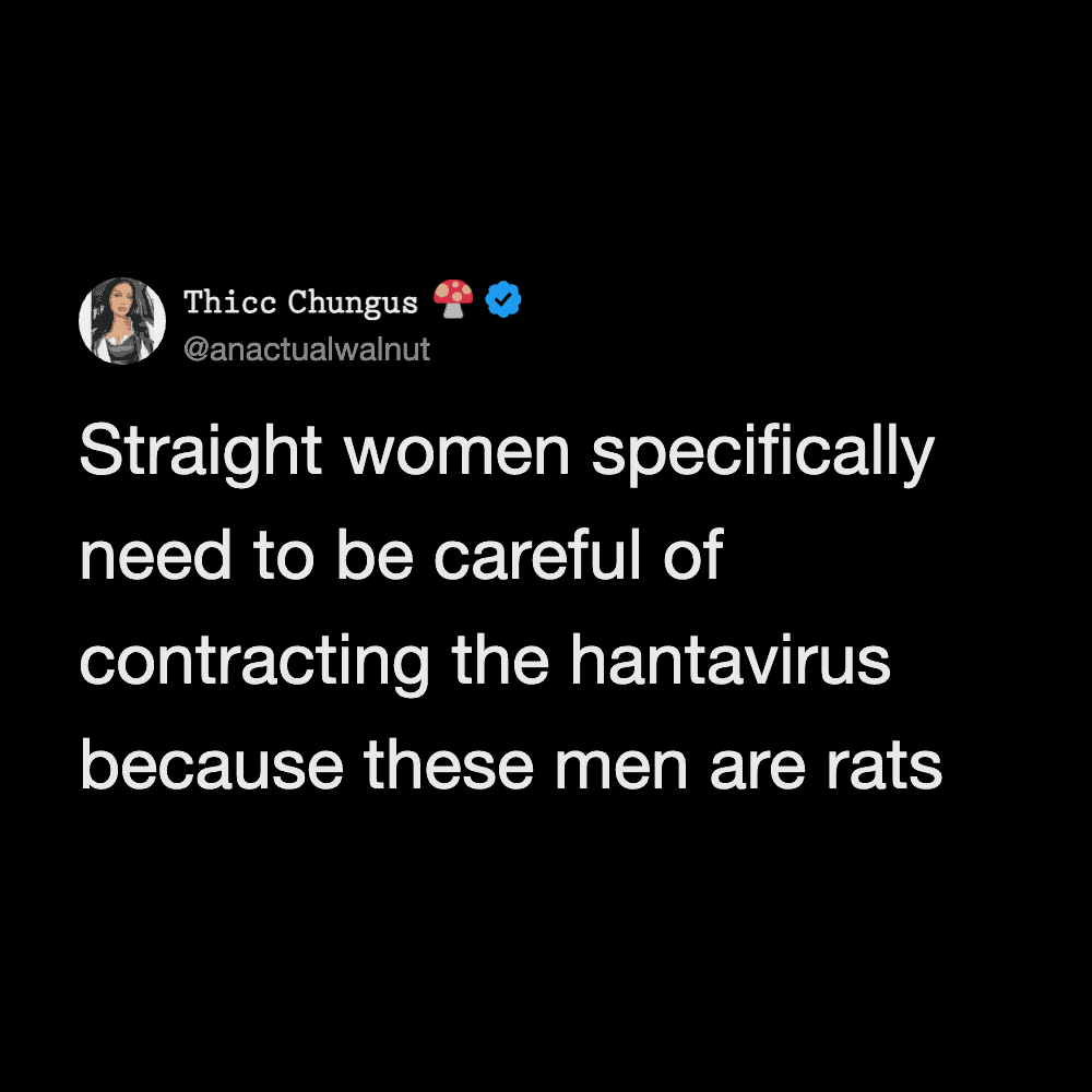 Humorous tweet about women and men, referencing rats and health concerns.