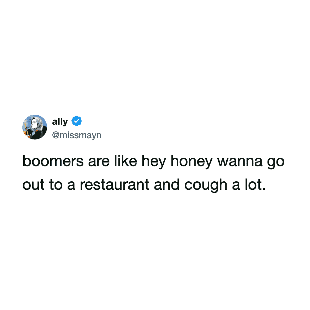 Baby boomers enjoying dining out and coughing, highlighting humorous social media moments.