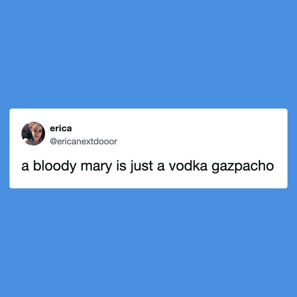 Humorous tweet about a vodka-based cocktail with a funny twist.