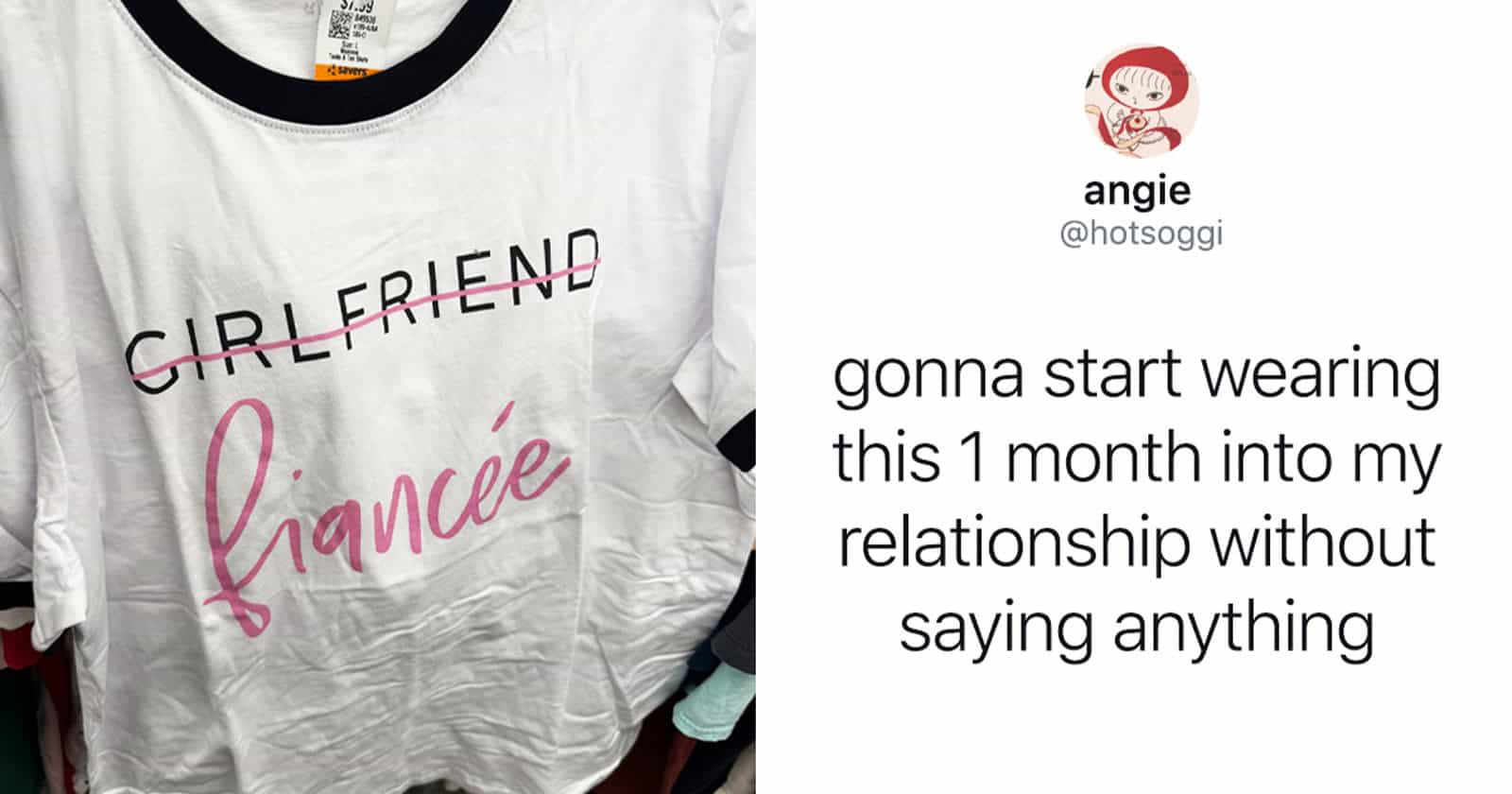 Humorous T-shirt featuring the word "Fiancée" crossed out, perfect for expressing relationship humor.
