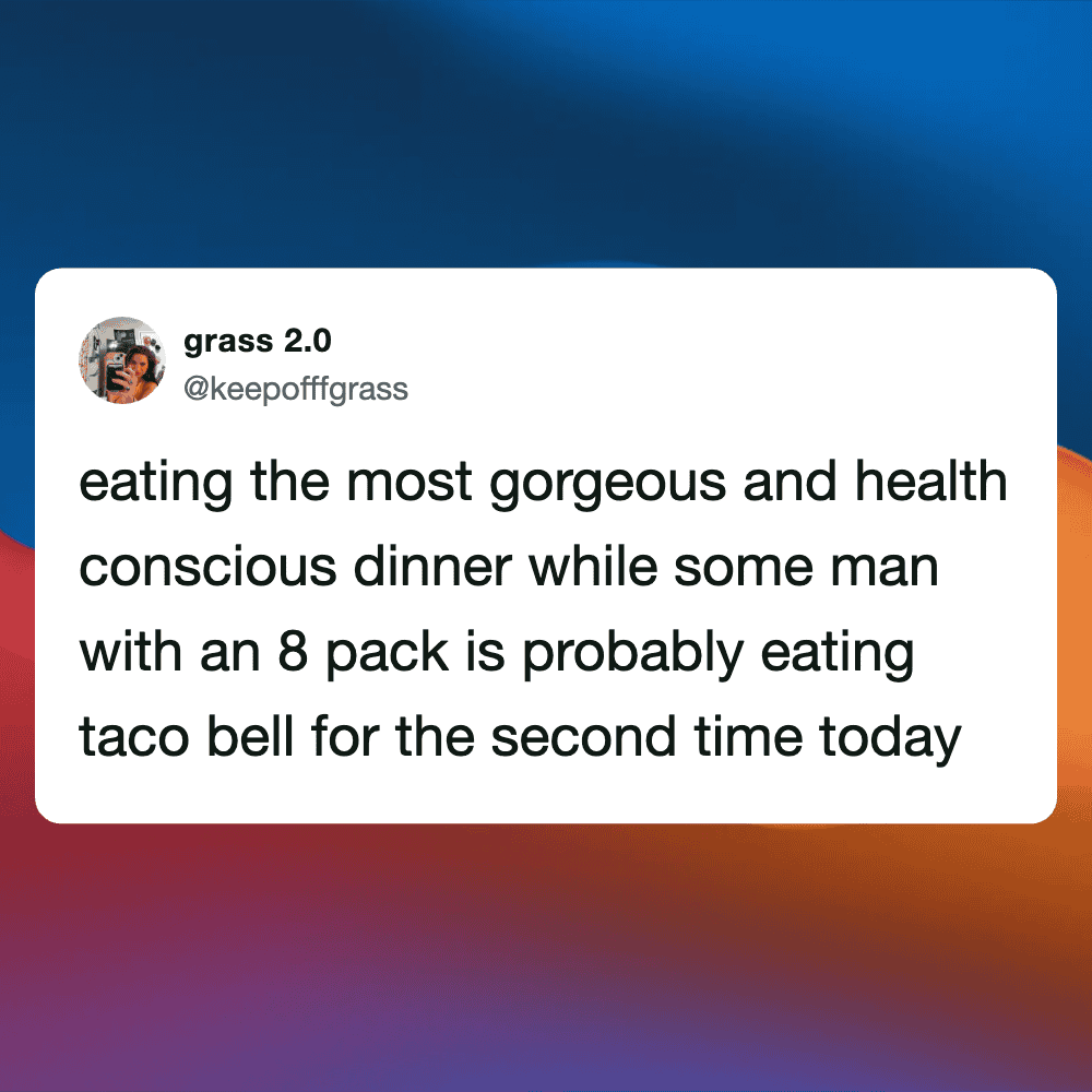 Funny tweet about eating healthy while craving Taco Bell.