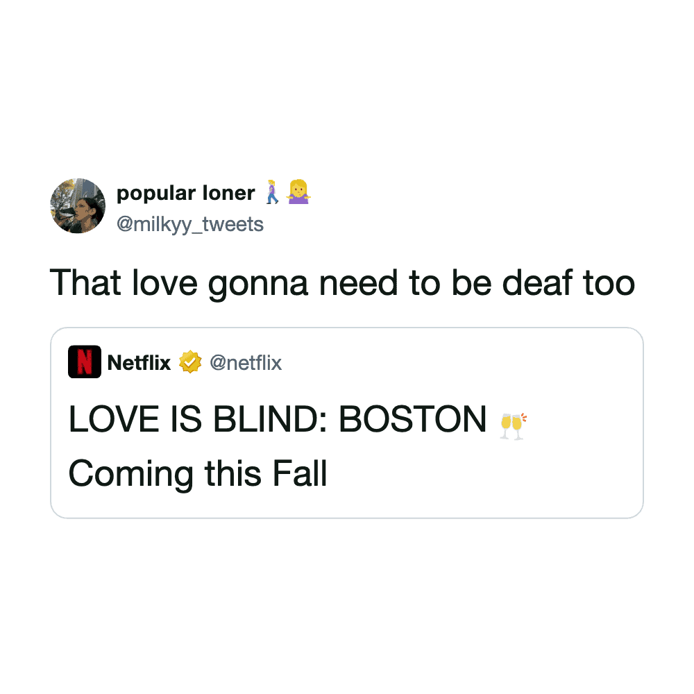 Funny meme from Pleated Jeans about love and deafness, featuring a humorous social media post.