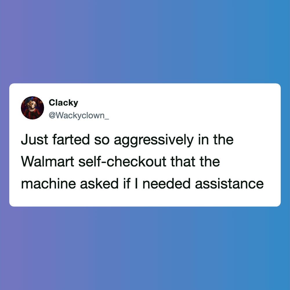 Funny meme about farting aggressively at Walmart self-checkout.