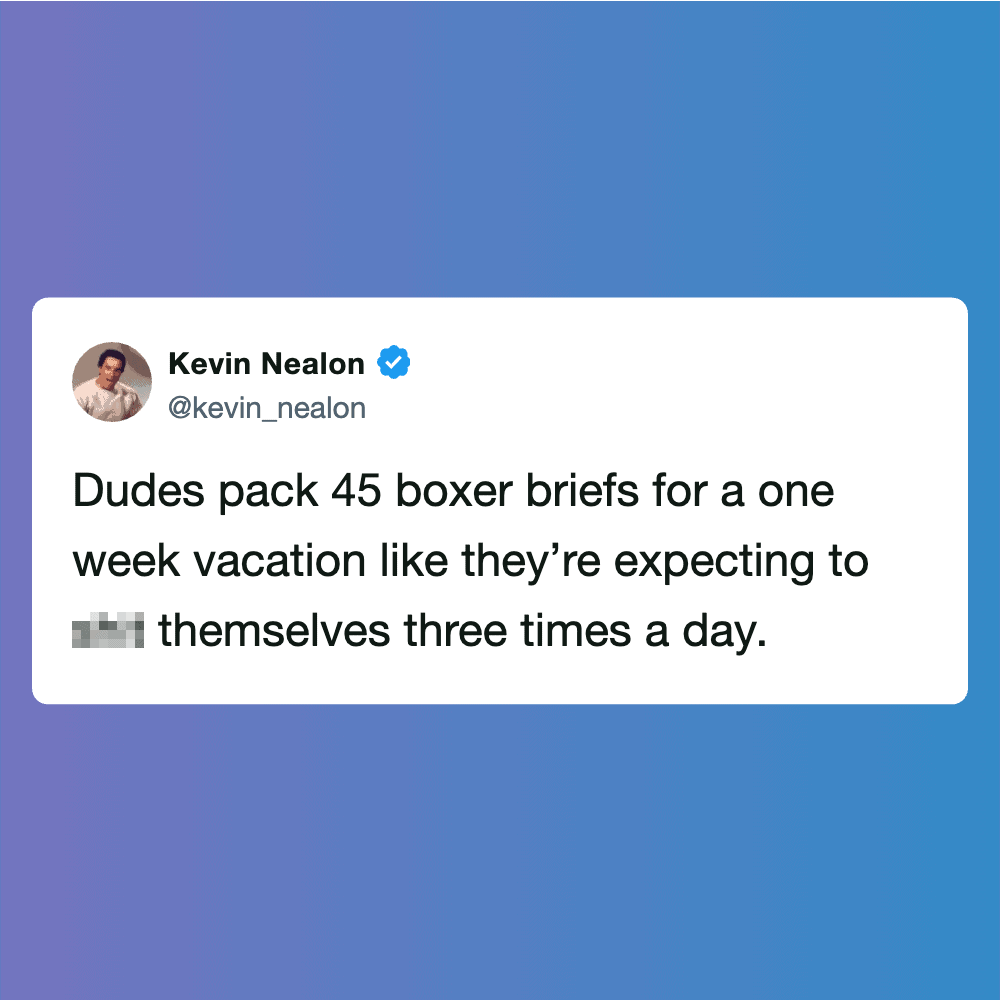 Humorous image of Kevin Nealon's tweet about boxer briefs.