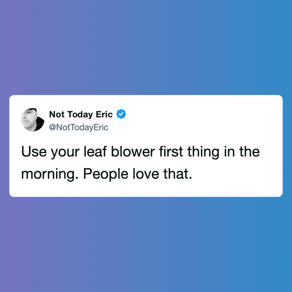 Leaf blower in use during morning hours, ideal for yard cleanup.
