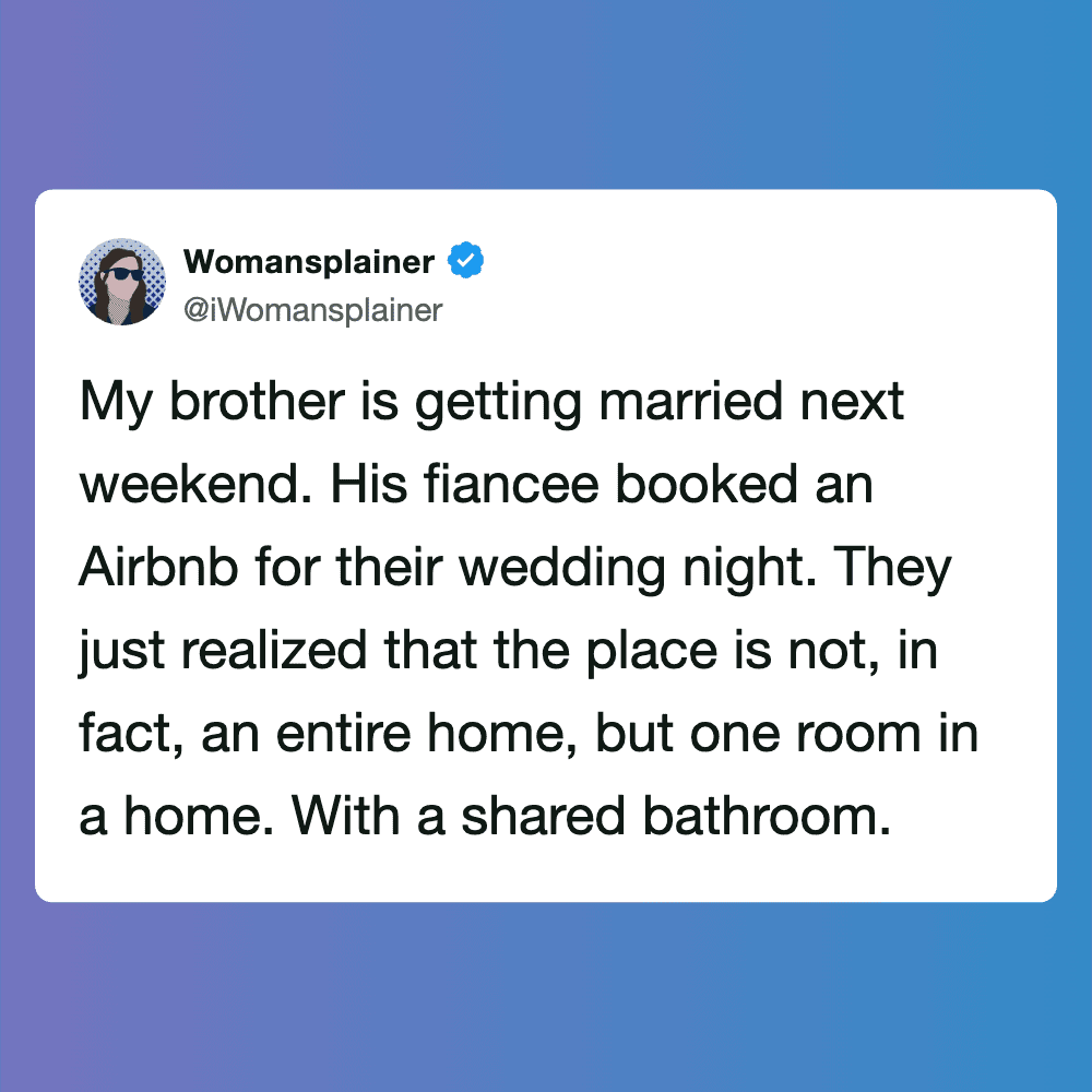 Humorous meme from Pleated Jeans featuring a funny social media post about a shared bathroom in a ho.