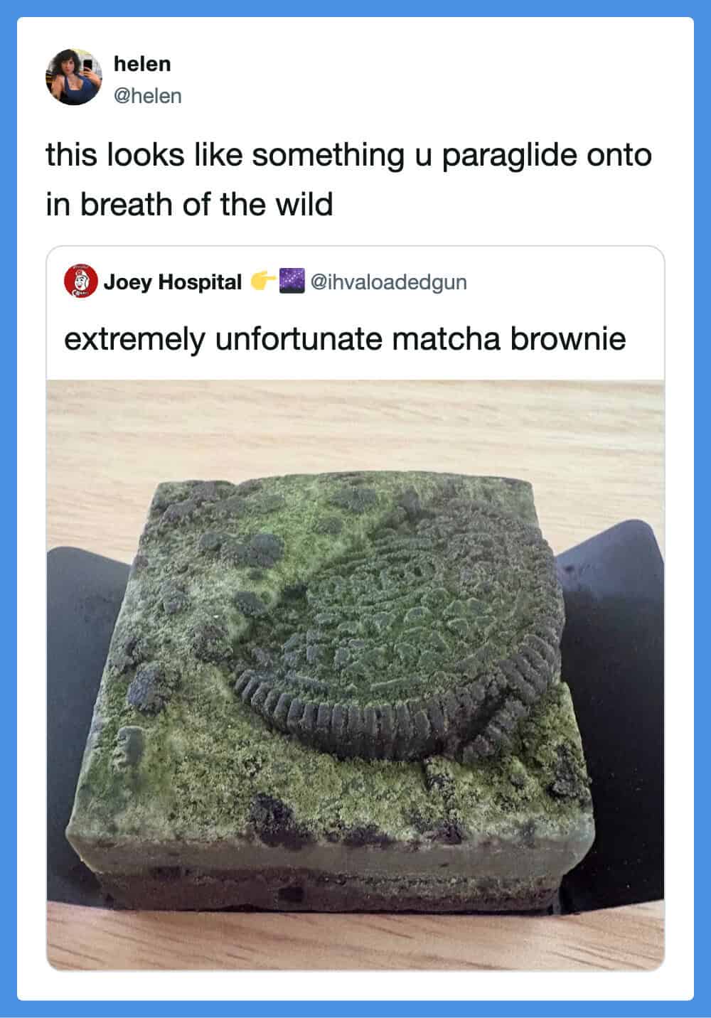 Ancient moss-covered stone with carved design resembling a matcha brownie.