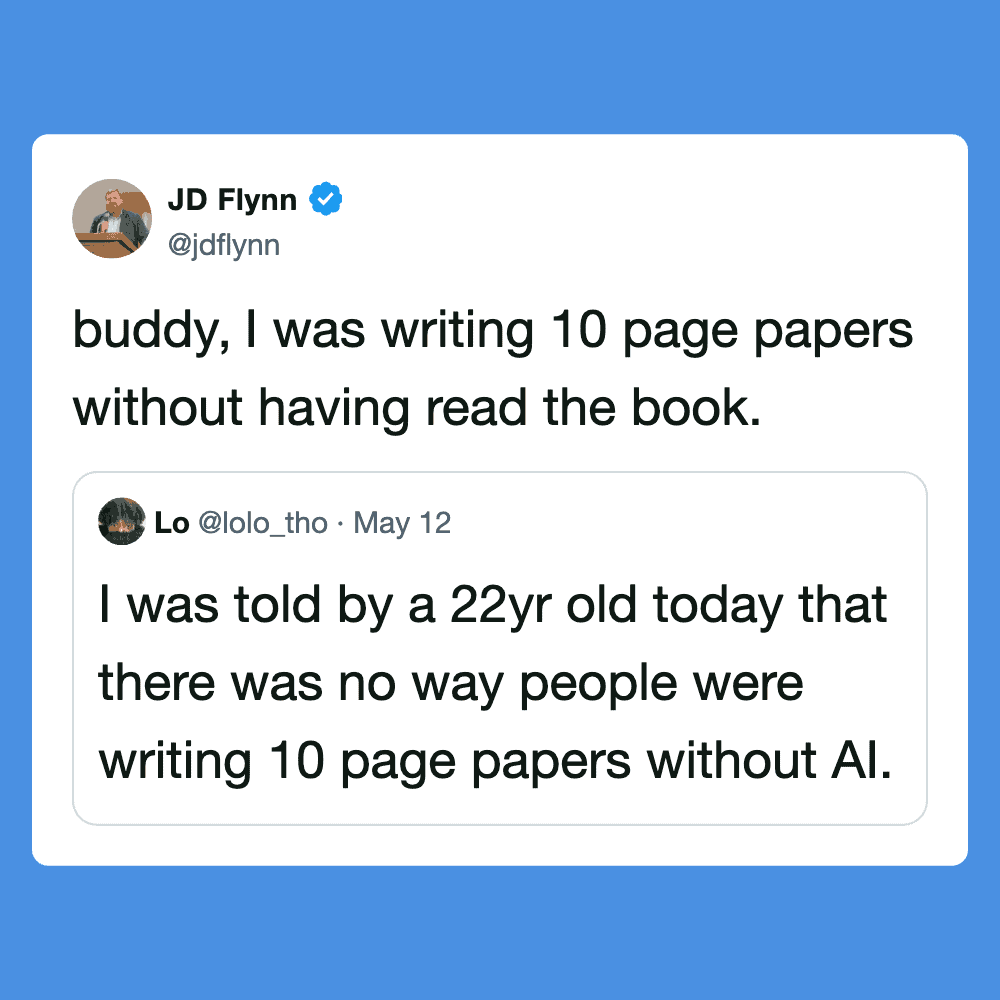 Humorous Pleated Jeans meme about writing 10-page papers without reading.