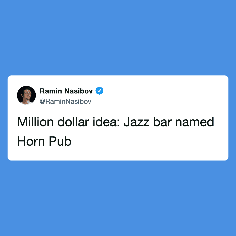 Ramin Nasibov's tweet about a jazz bar called Horn Pub, shared on Pleated Jeans website.