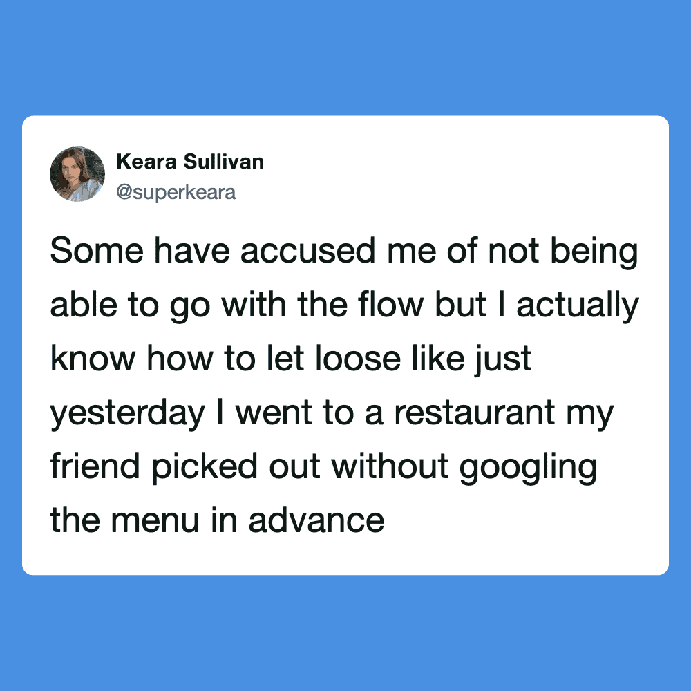Humorous meme image from Pleated Jeans featuring a relatable joke about restaurant menu planning.