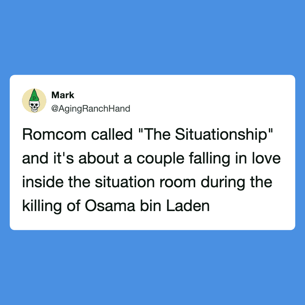 Humorous meme image from Pleated Jeans featuring a couple falling in love in a situation room.