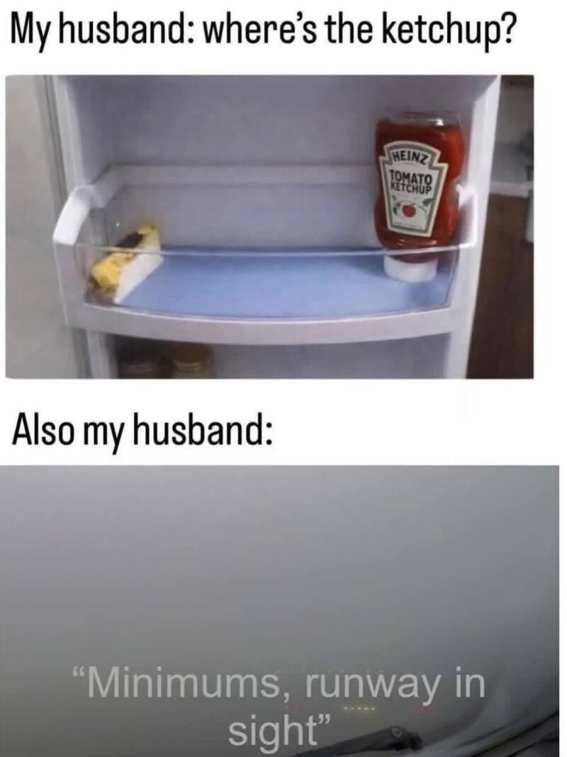 Husband searching for ketchup bottle in the refrigerator door.