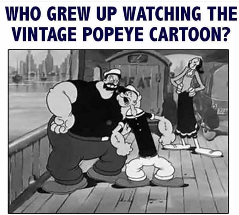 Classic black and white Popeye cartoon featuring characters on a dock.