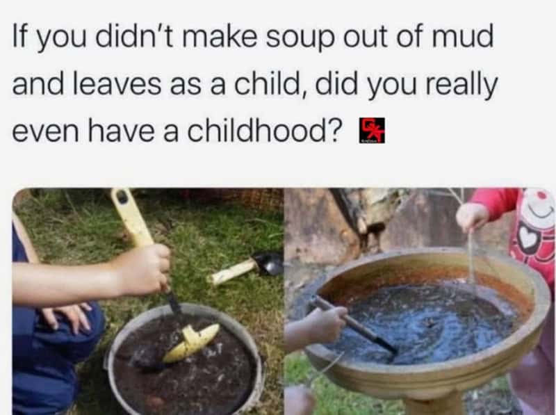 Child playing with mud in a bucket, enjoying childhood outdoor activity.