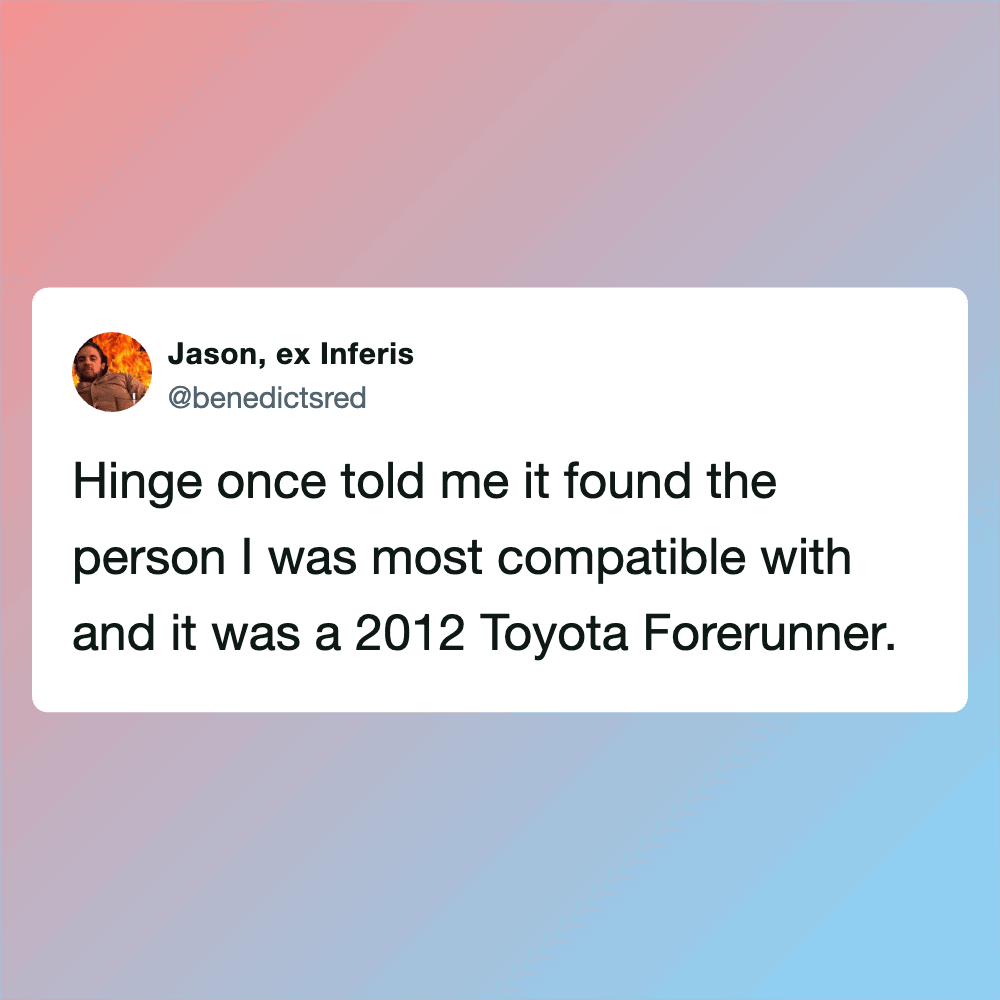 Humorous meme about a hinge and a 2012 Toyota Forerunner.