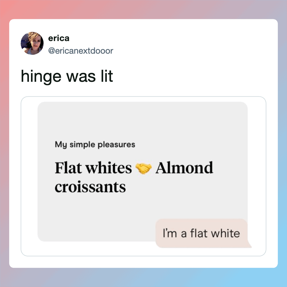 Flat white coffee and almond croissants on a simple white background.
