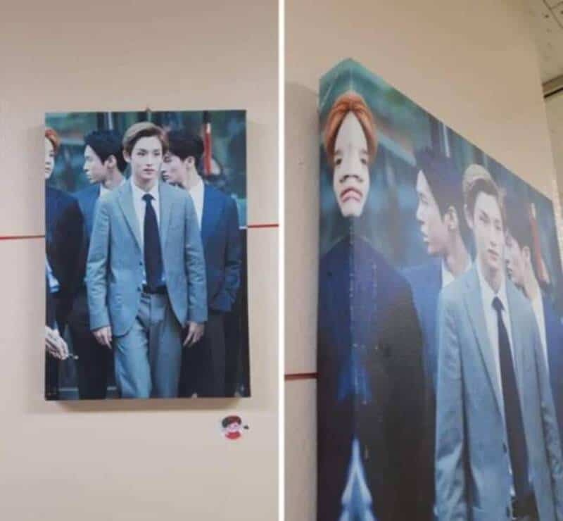 Funny pictures of life-sized posters with humorous faces and expressions.