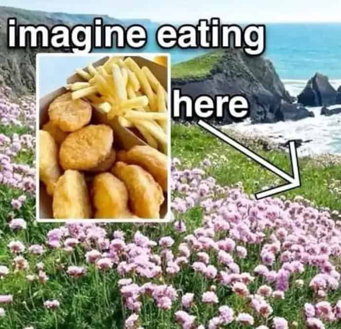 Imagine eating chicken nuggets and fries here on a scenic coastal background.