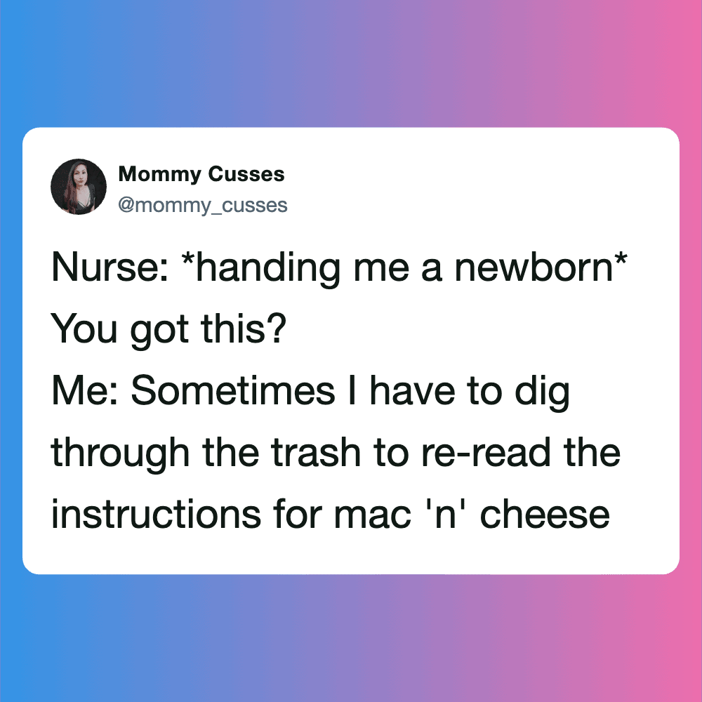  funny post about handling a newborn and re-reading instructions for mac 'n'.