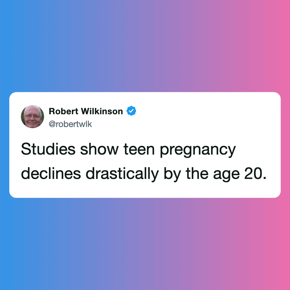 Teen pregnancy decline study tweet about age 20.