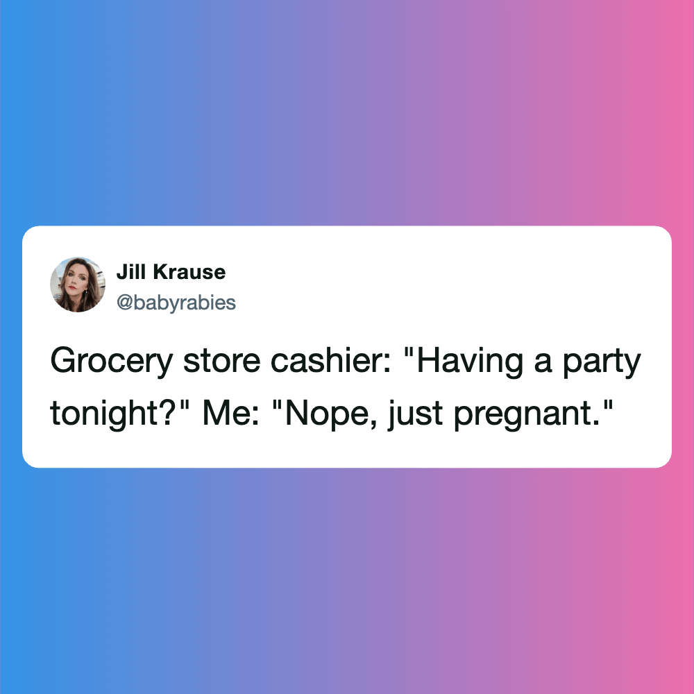 Humorous pregnancy tweet about avoiding parties while pregnant.