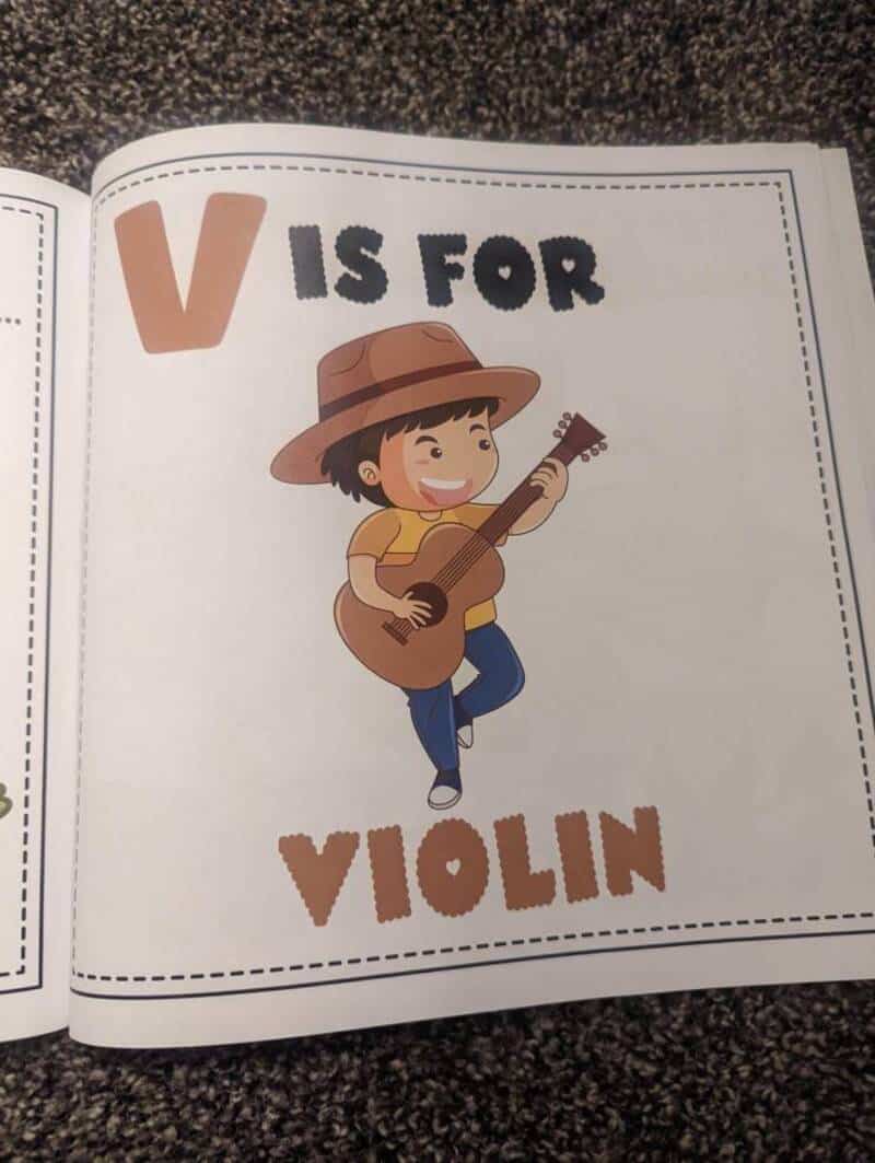 Cute illustration of a child playing the violin for kids' learning.