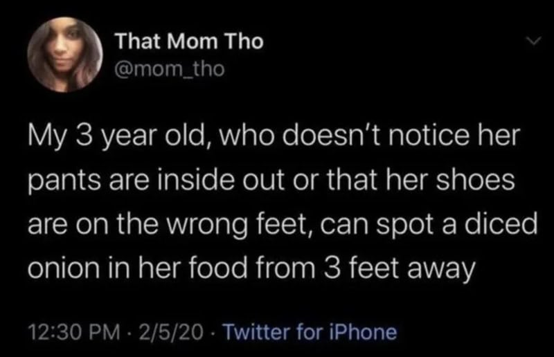Child noticing food from a distance, humorous parenting moment.