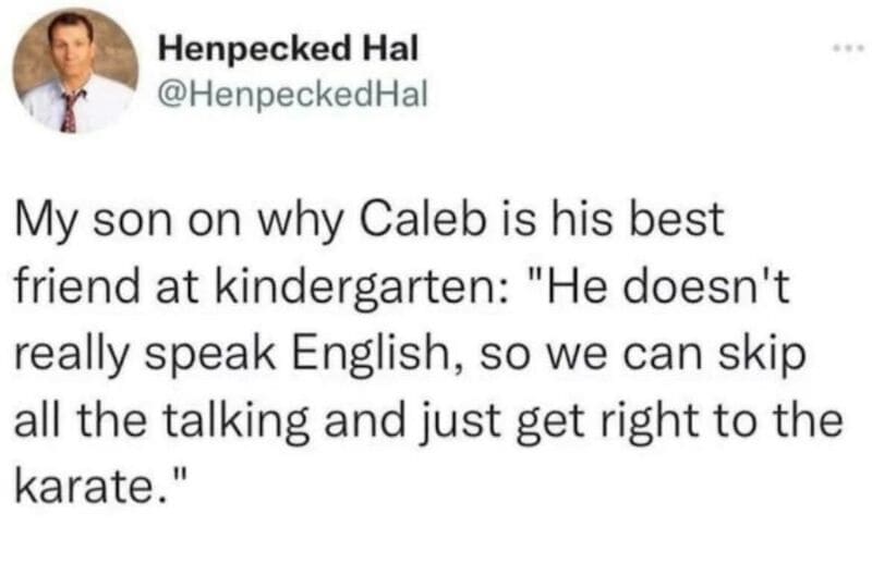 Funny meme from Pleated Jeans about a child's best friend in kindergarten.