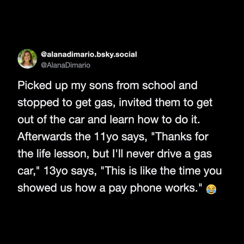 Funny school pickup joke about gas station and pay phone.