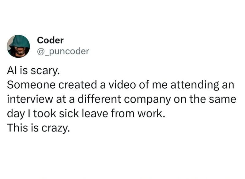 Humorous image from Pleated Jeans featuring a relatable joke on AI and workplace scenarios.