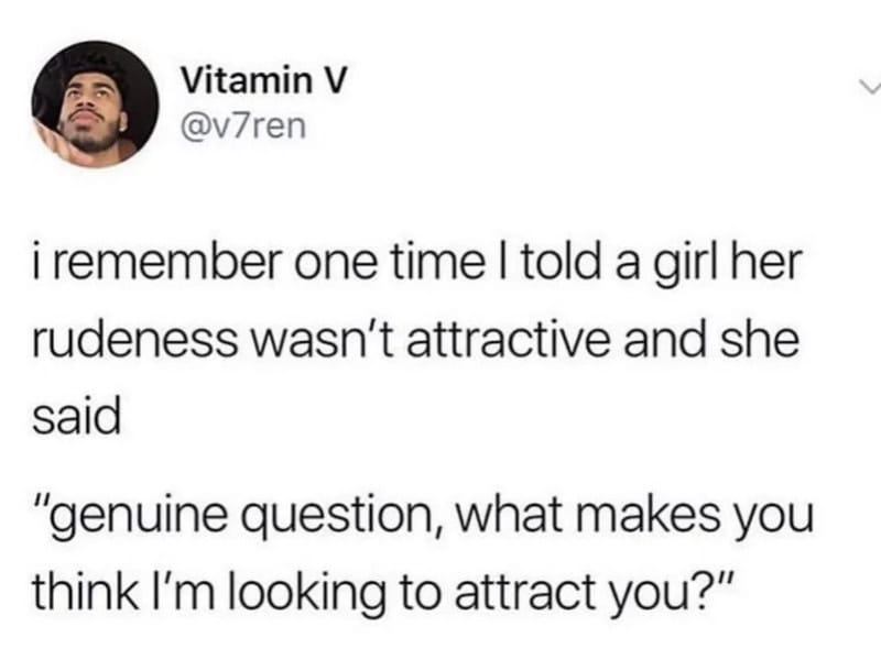 Humorous meme featuring a tweet about honesty and attraction.