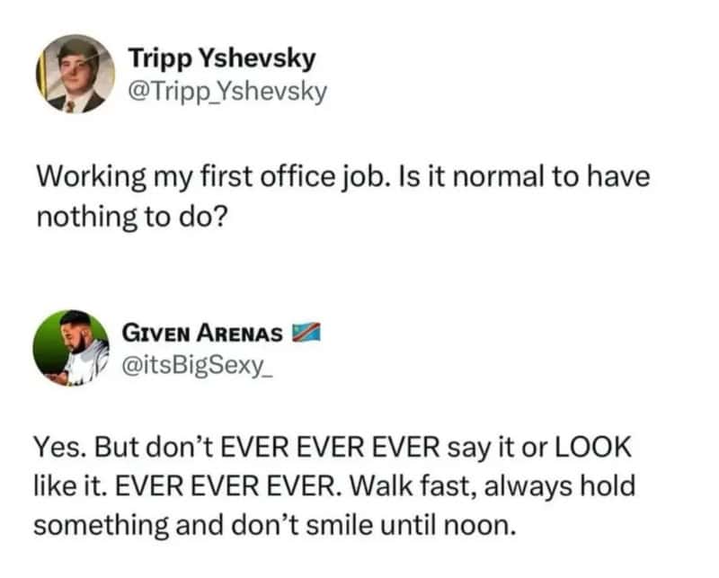 Humorous cartoon from Pleated Jeans featuring a funny office joke about work and boredom. Perfect fo.