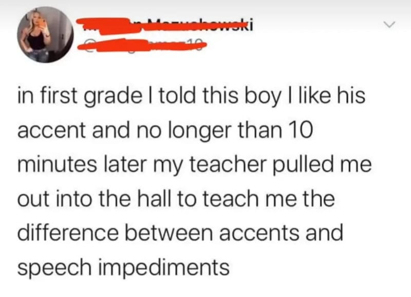 Young boy with speech impediment in classroom, teacher teaching accents and speech differences.