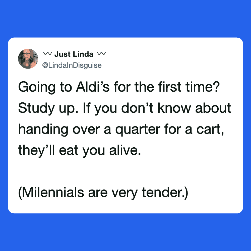 Screenshot of a tweet about Aldi shopping tips and advice.