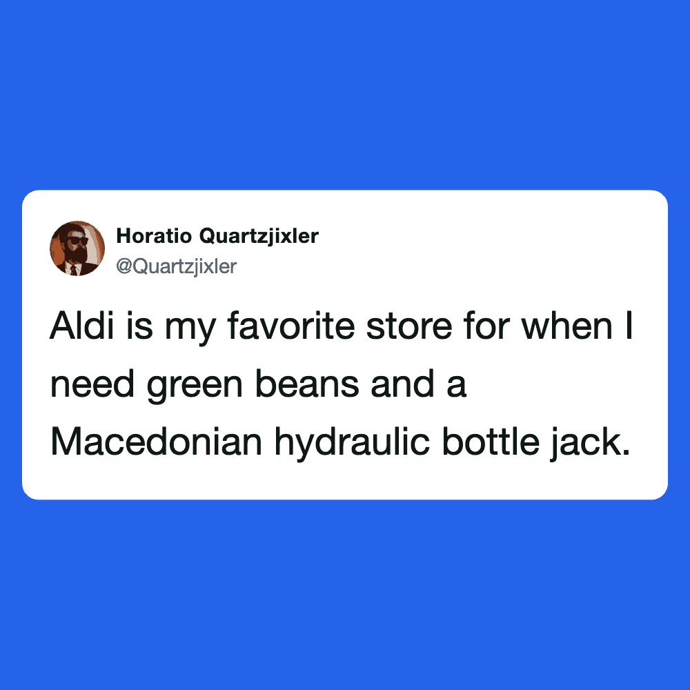 Humorous meme of Aldi tweet about green beans and Macedonian bottle jack.