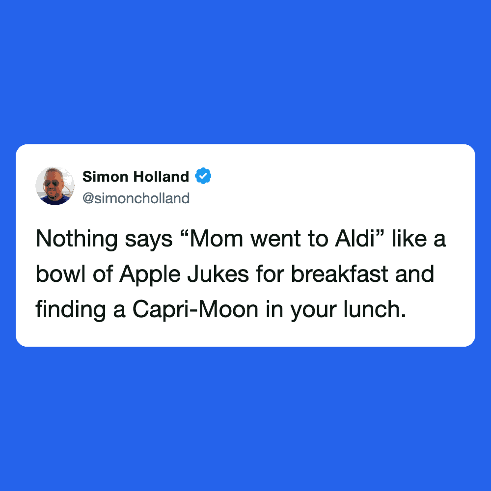 A humorous tweet about Aldi shopping experience.