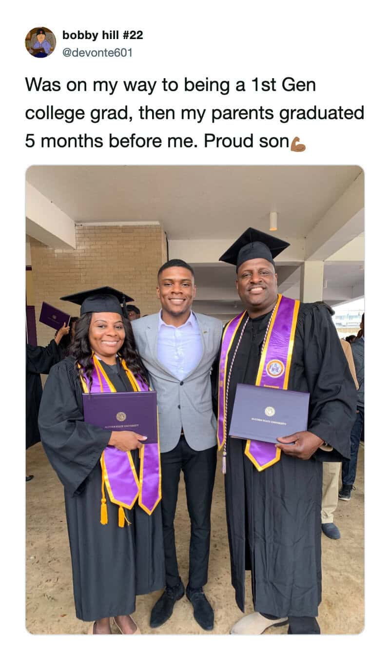 Graduates in caps and gowns holding diplomas, celebrating their achievement with family and friends.