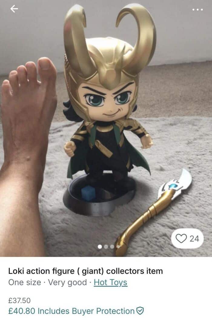 Loki action figure with detailed costume and large horned helmet, perfect for Marvel fans and collec.