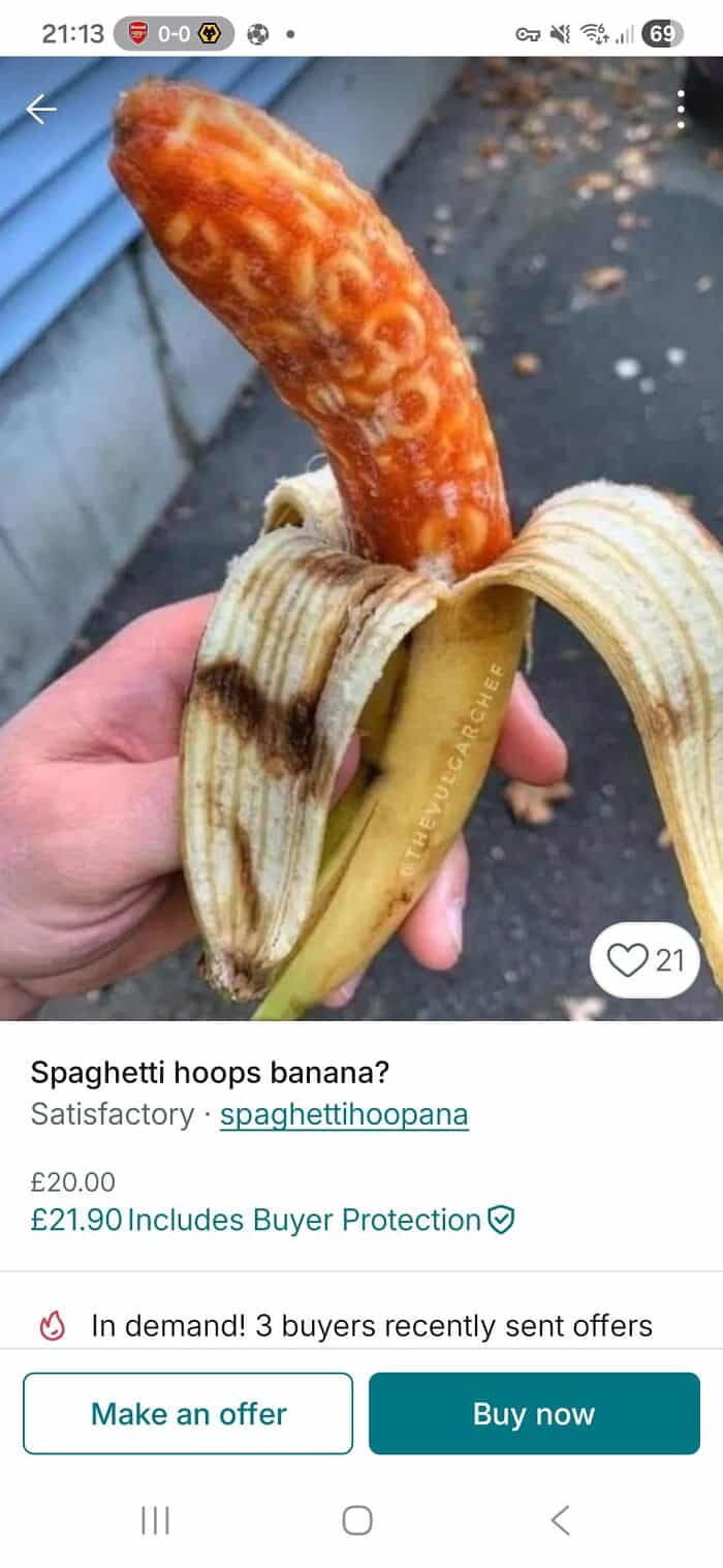Banana with spaghetti hoops snack, creative food presentation, fun snack idea.
