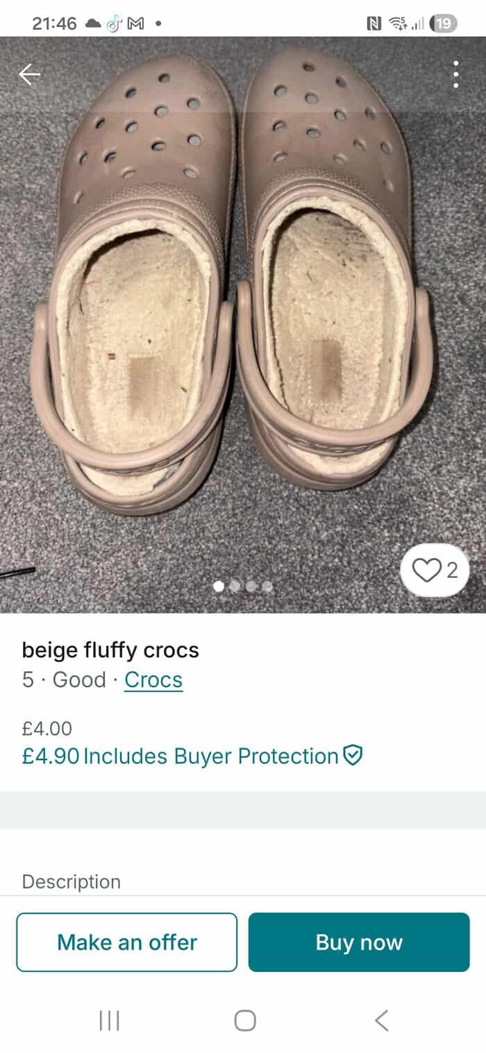 Beige fluffy Crocs for children with soft, plush lining for comfort and warmth. Perfect for casual w.