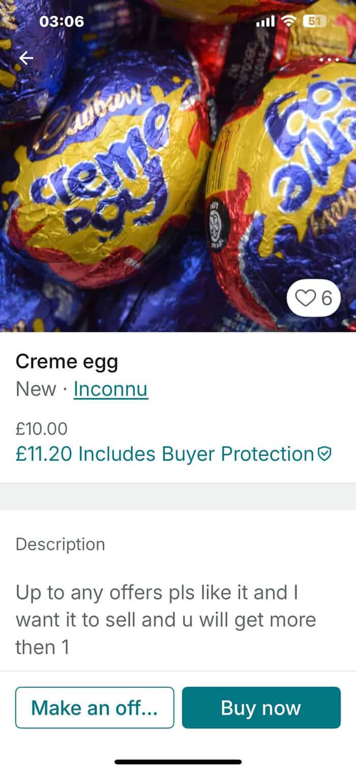 Cream Egg Chocolate Candy in Blue and Yellow Wrappers.