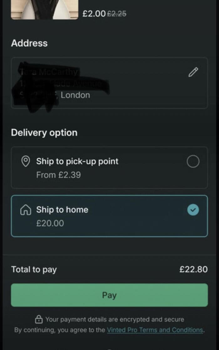 Close-up of Pleated Jeans logo on checkout screen with payment options.