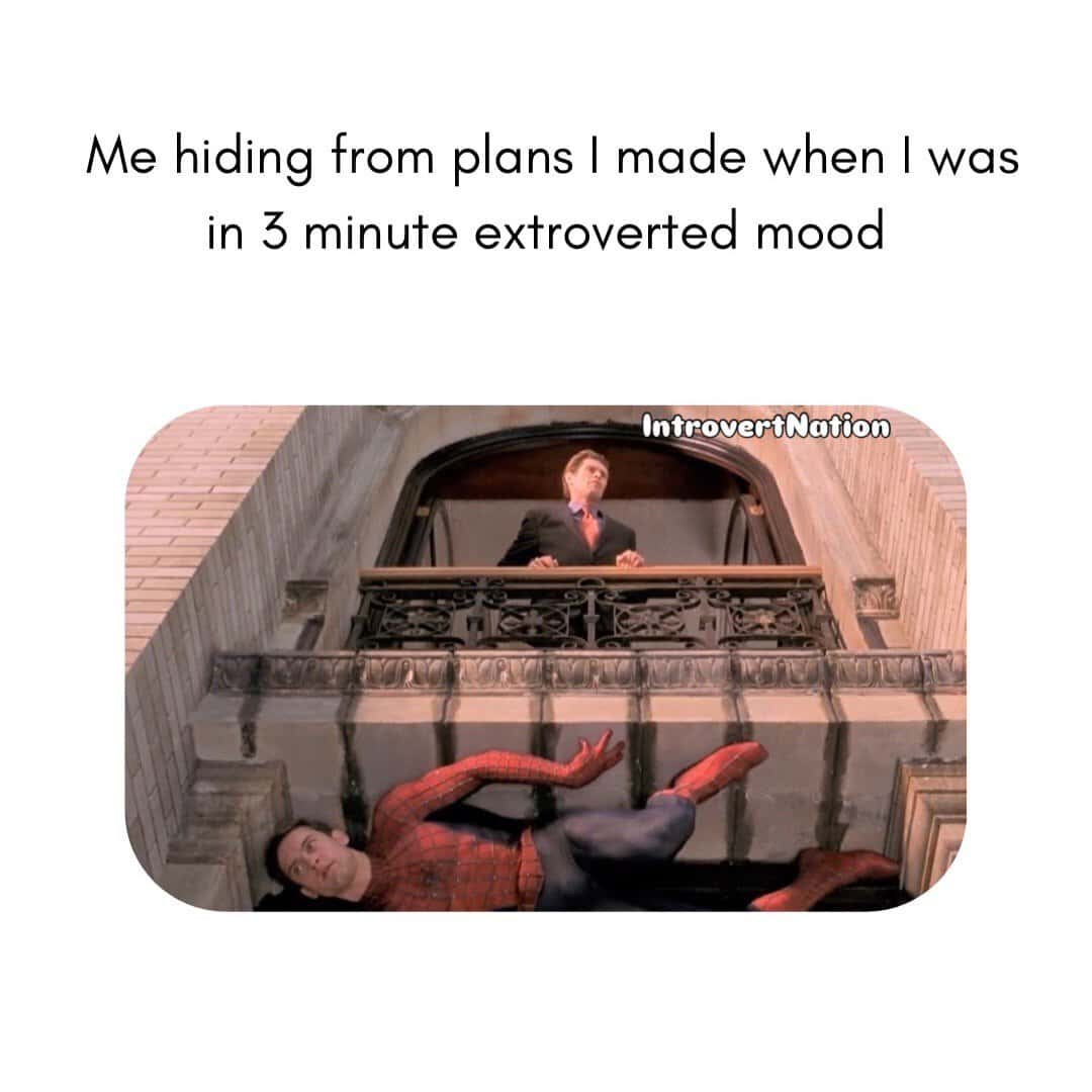 Avoiding plans from a balcony, with a person hiding below and another above, illustrating a humorous.